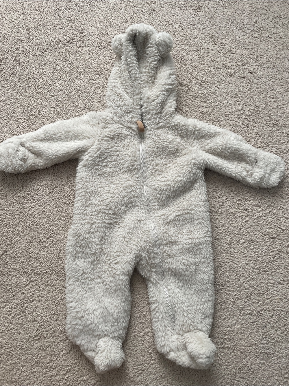 Cozy Baby Fleece One-Piece in Light Cream with Hooded Ears